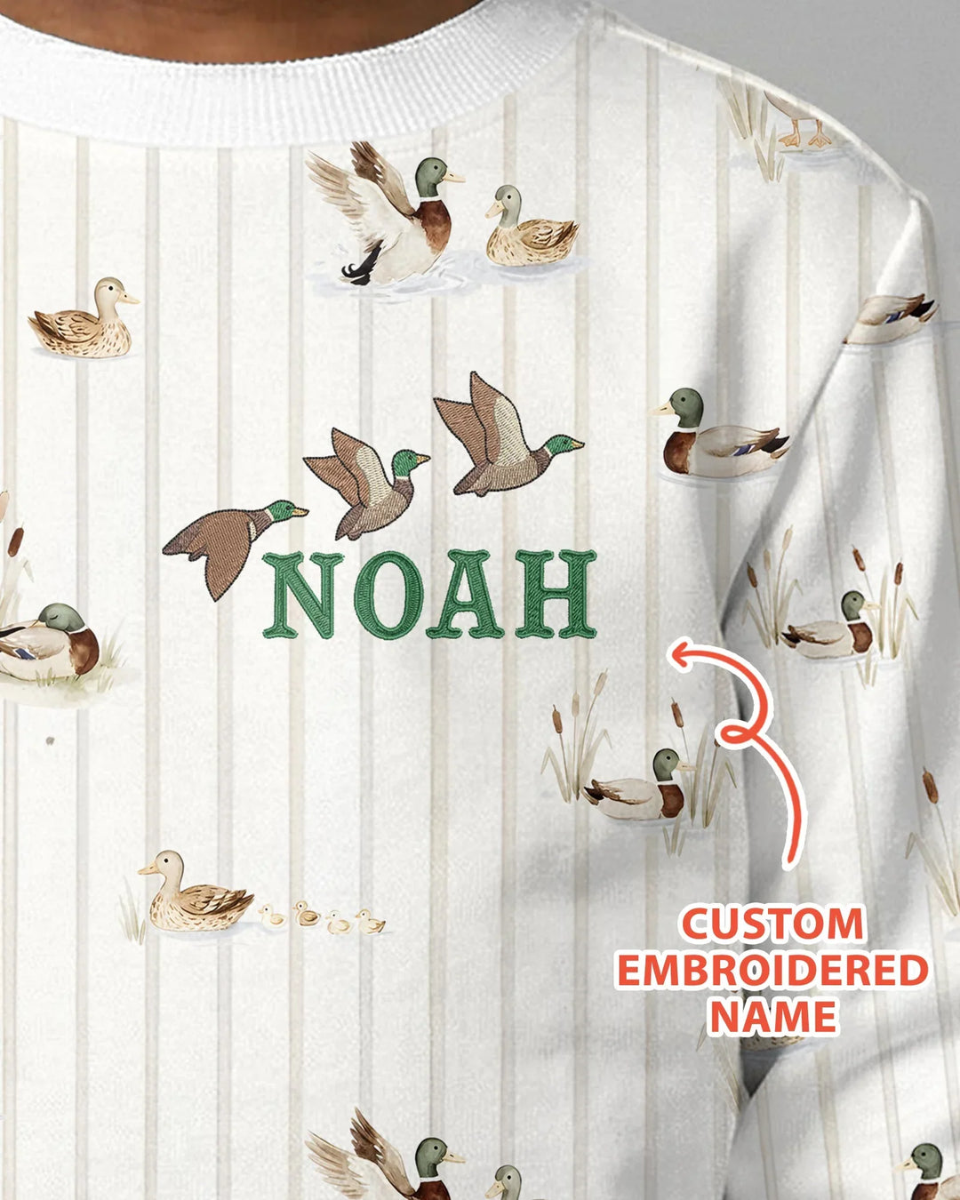 Custom Embroidered Name Mallard Duck Bamboo Crewneck Sweatshirt