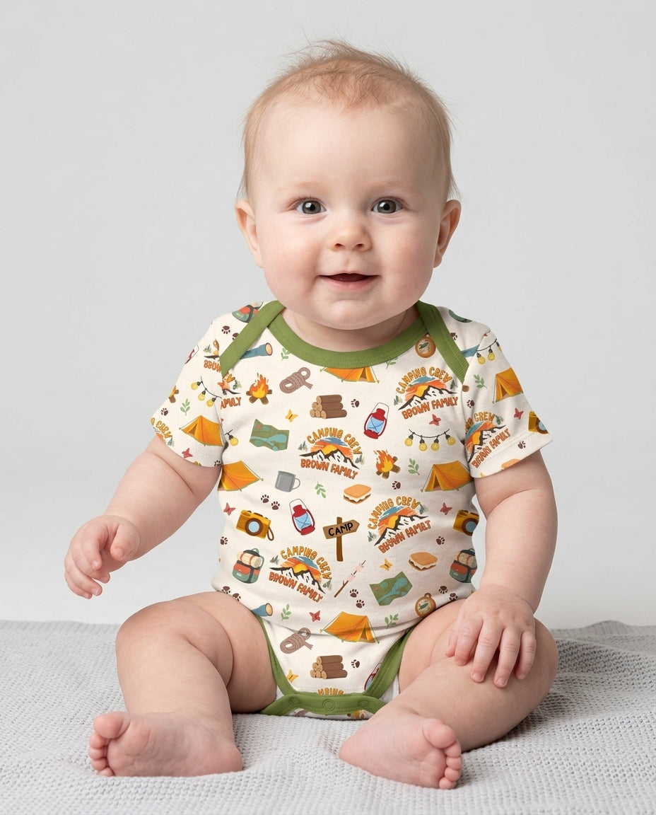 Custom Name Camping Crew Family Matching Bamboo Bodysuit
