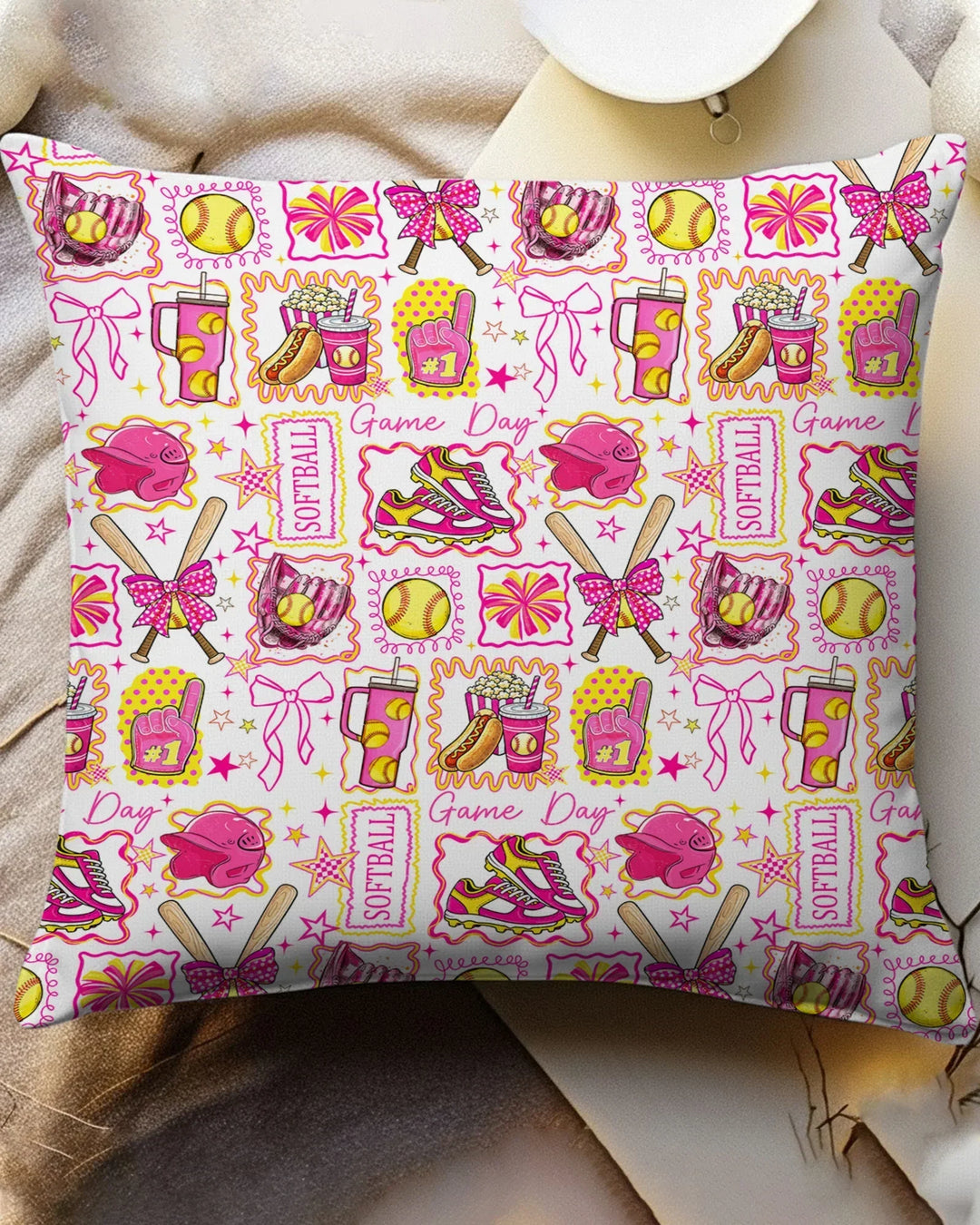 Pink Softball Game Day Bamboo Pillow Case