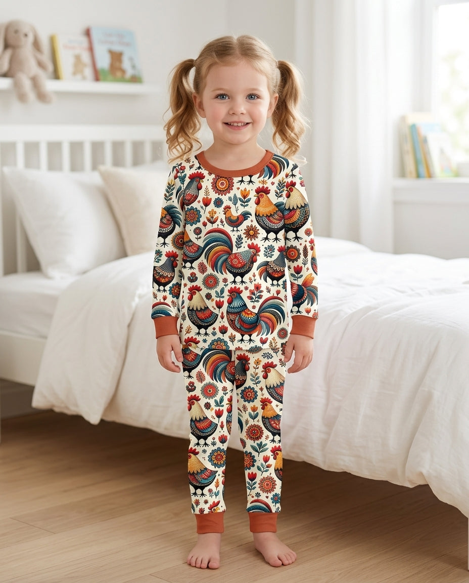 Country Chickens Bamboo Two Piece Long Sleeve Pajama Set