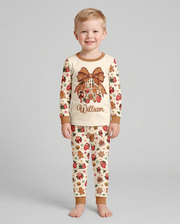 Custom Name Gingerbread The Bow Bamboo Two Piece Long Sleeve Pajama Set