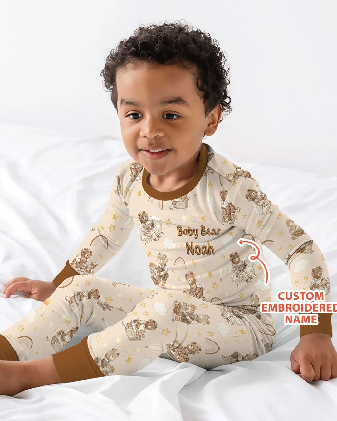 Custom Embroidered Name Mama Bear and Baby Bear Bamboo Two Piece Long Sleeve Pajama Set