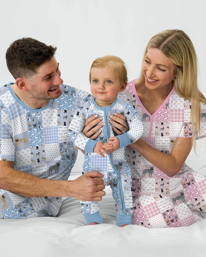 Frenchies Patchwork Family Matching Bamboo Two Piece Long Sleeve Pajama Set