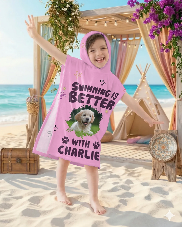 Better Life With My Dog Photo Bamboo Swim Poncho