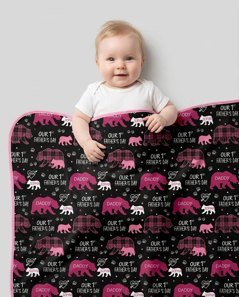 Our 1st Father's Day Daddy Bear & Me Matching Bamboo Blanket