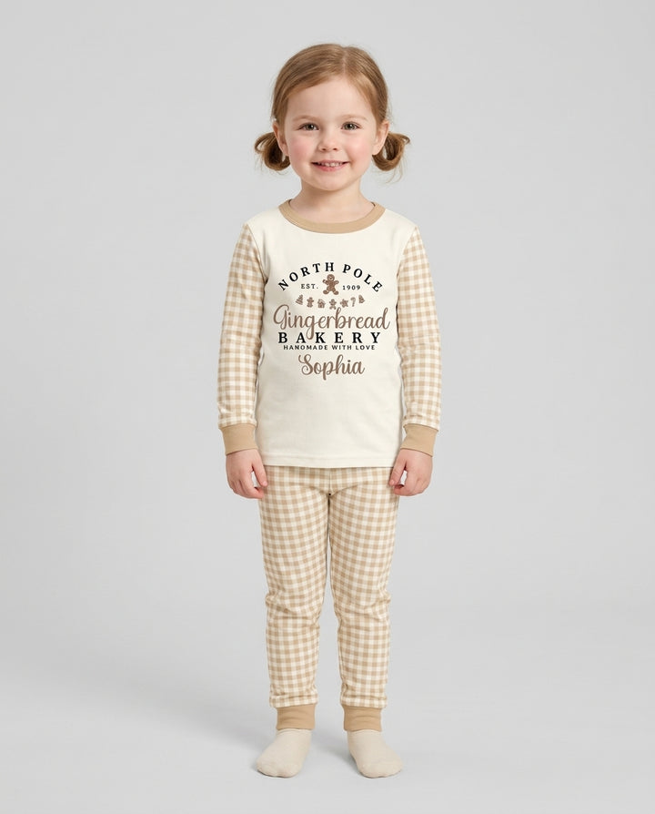 Custom Name Gingerbread Bakery Bamboo Two Piece Long Sleeve Pajama Set