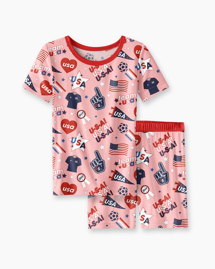 Soccer Party Team USA Bamboo Two Piece Short Sleeve Shorts Pajama Set