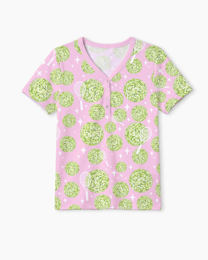 Tennis Disco Girl Party Matching Women Short Sleeve Short Pajama Set