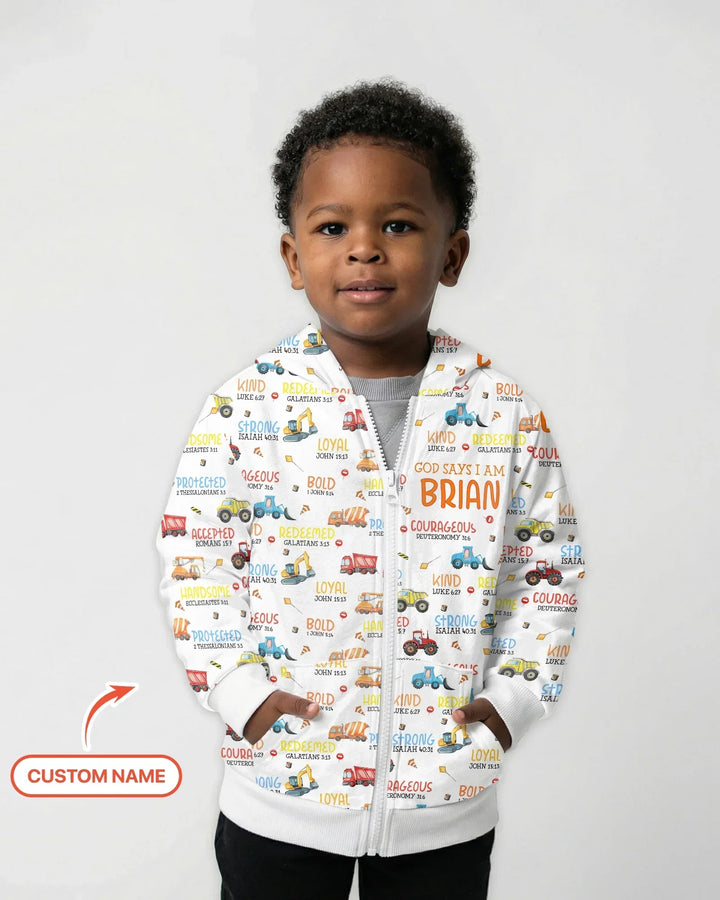 Personalized God Says I Am Little Builder Bamboo Zip Hoodie