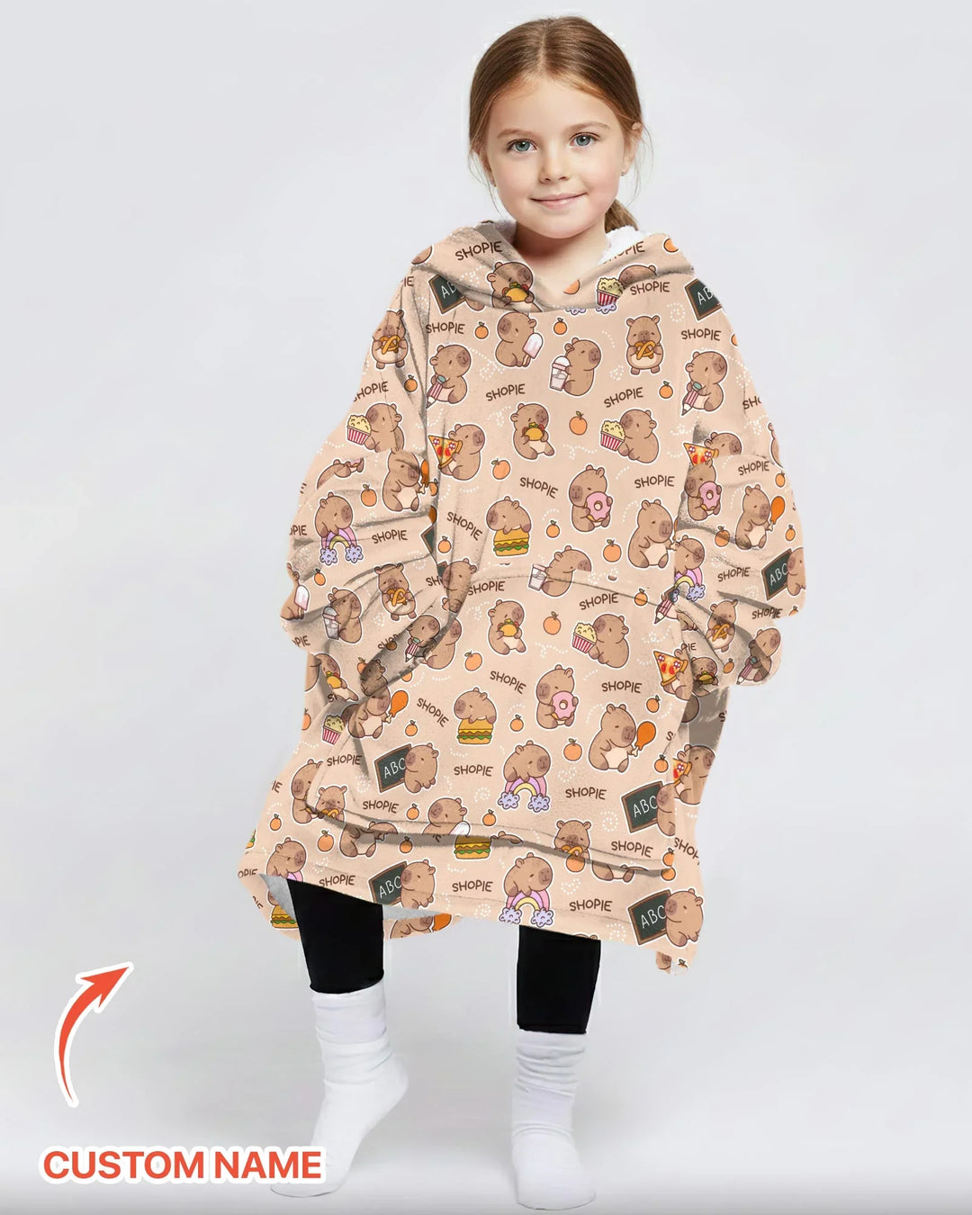 Custom Name Cute Capybara Bamboo Blanket Hoodie