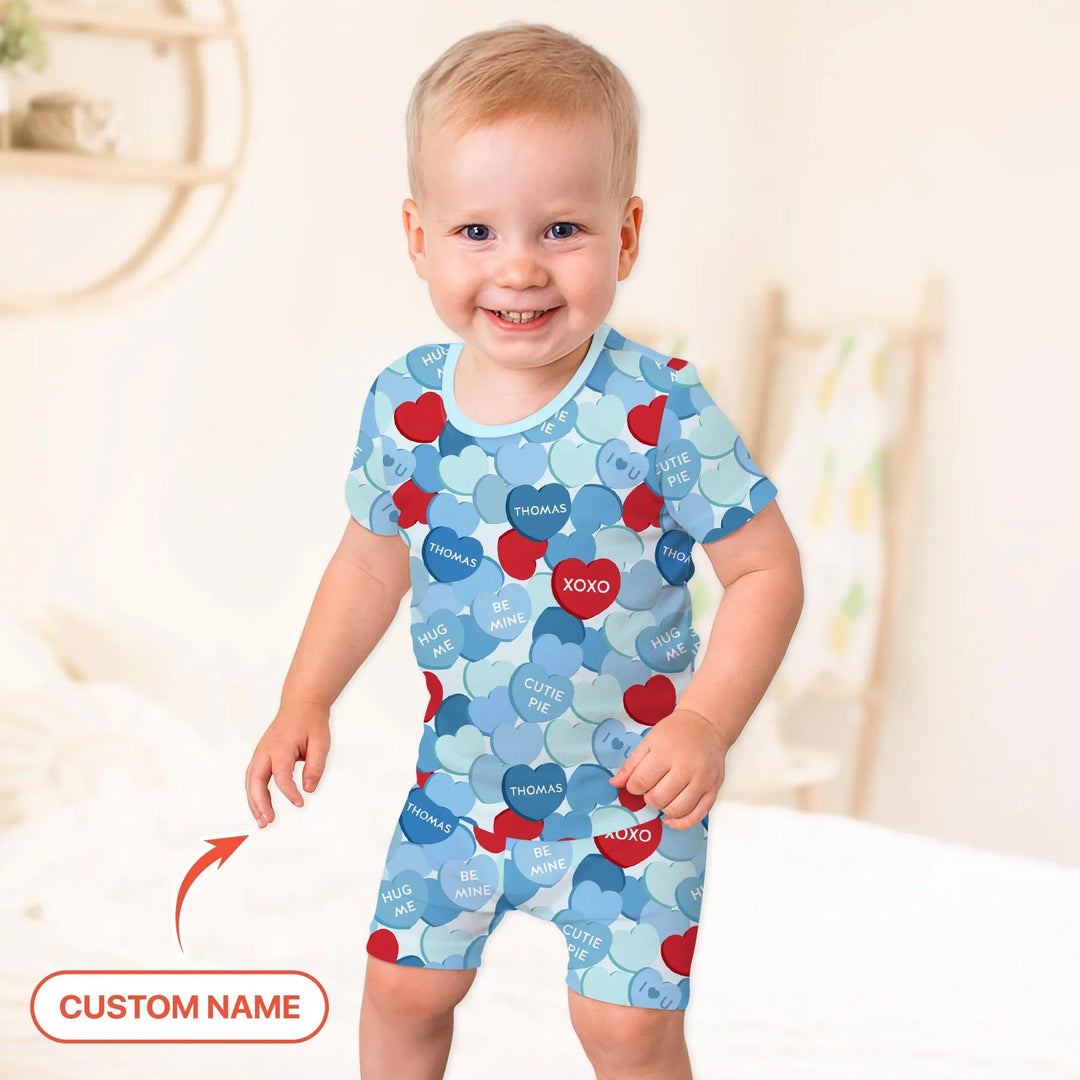 Valentine Candy Crush Family Matching Bamboo Two Piece Short Sleeve Shorts Pajama Set