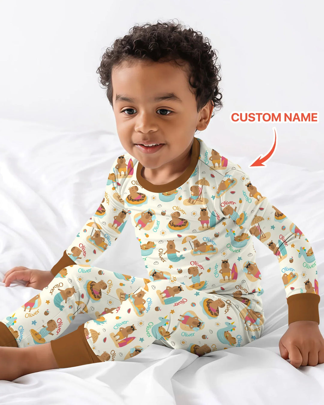 Don't Worry, Be Capy Custom Name Bamboo Two Piece Long Sleeve Pajama Set