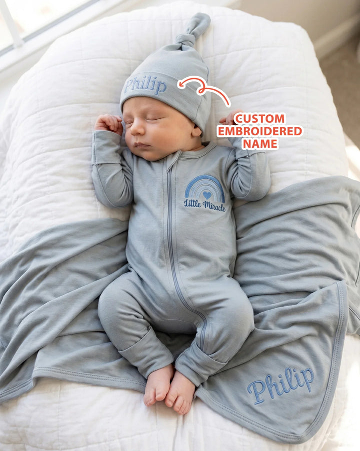 Personalized Little Miracle Blue Embroidered Bamboo Hat