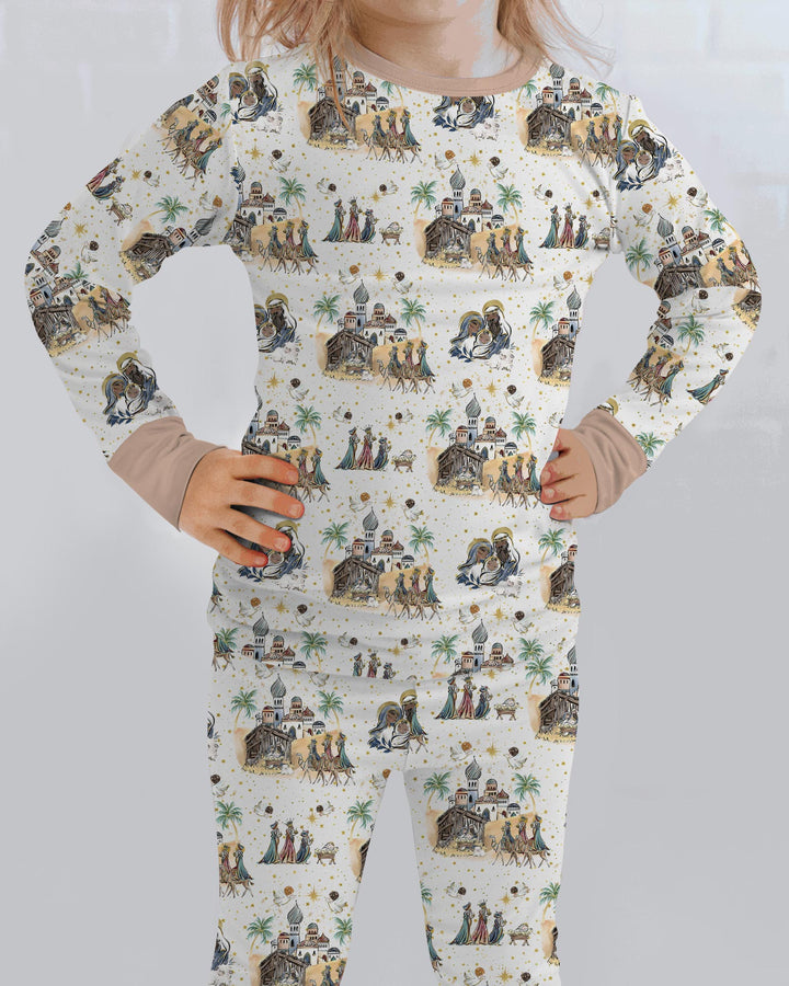 Nativity Christmas Family Matching Family Bamboo Two Piece Long Sleeve Pajama Set