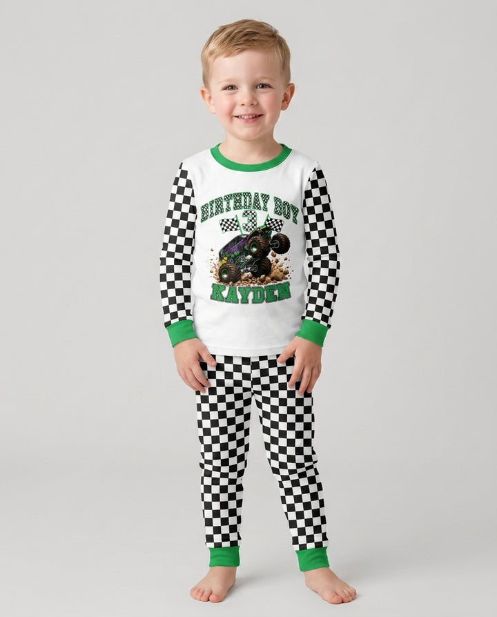 Custom Monster Truck Birthday Bamboo Two Piece Long Sleeve Pajama Set