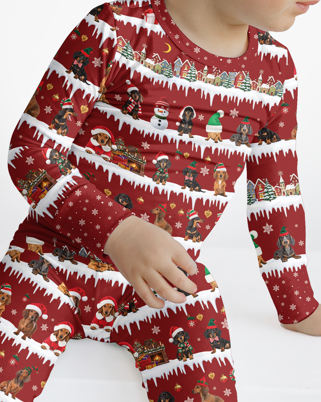 Dachshund Through The Snow Bamboo Two Piece Long Sleeve Pajama Set