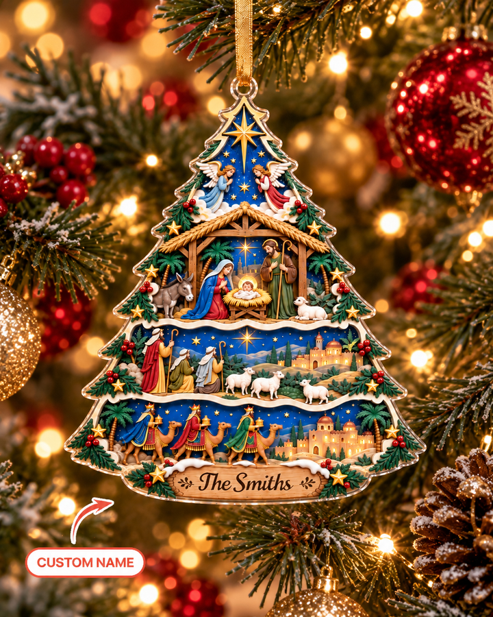 Nativity Scene Christmas Tree - Personalized Acrylic Ornament