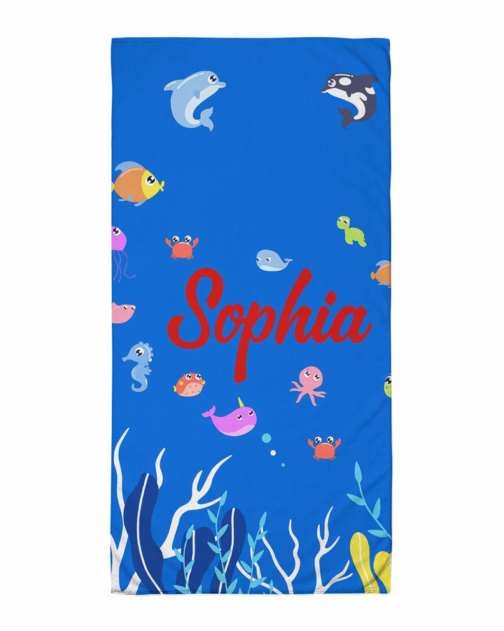 Personalised Fruits Palm Tree Marine Animals Bamboo Beach Towel