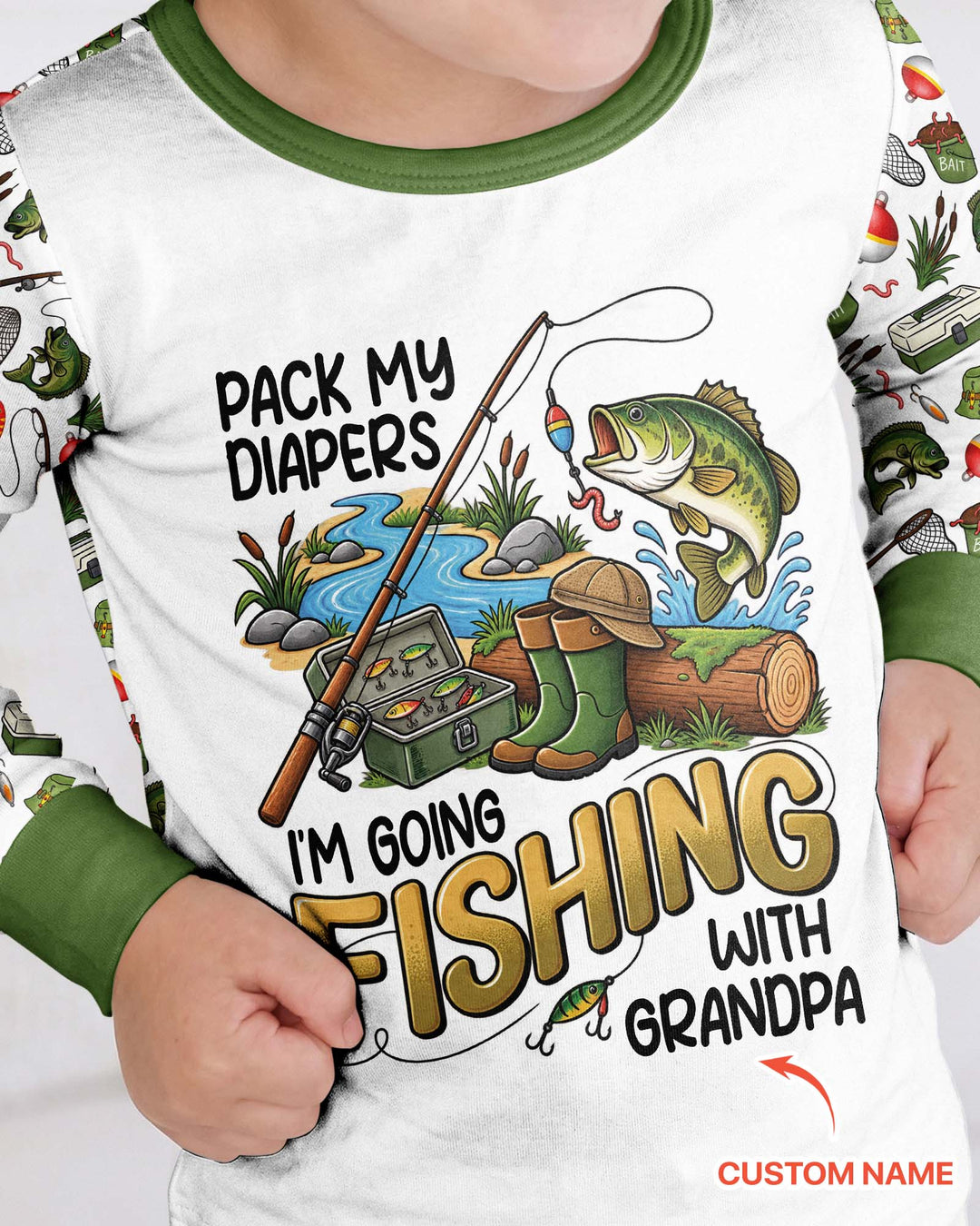 I'm Going Fishing With Grandpa Bamboo Two Piece Long Sleeve Pajama Set