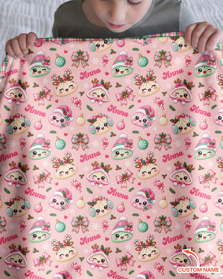 Custom Name Kawaii Christmas Dumpling Bamboo Blanket