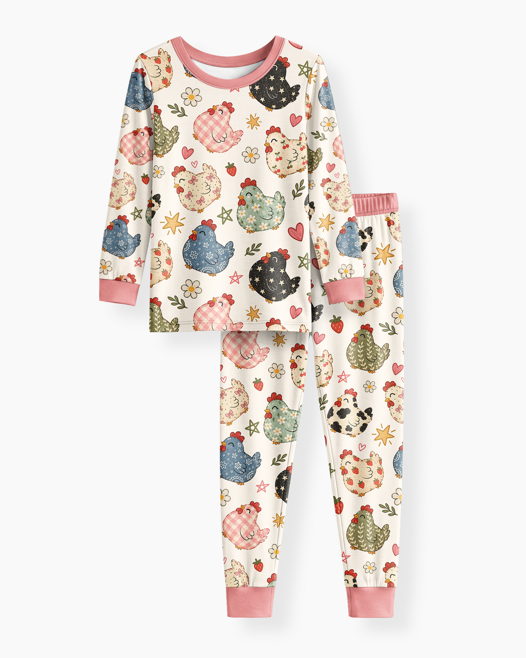 Playful Farm Chicken Bamboo Two Piece Long Sleeve Pajama Set