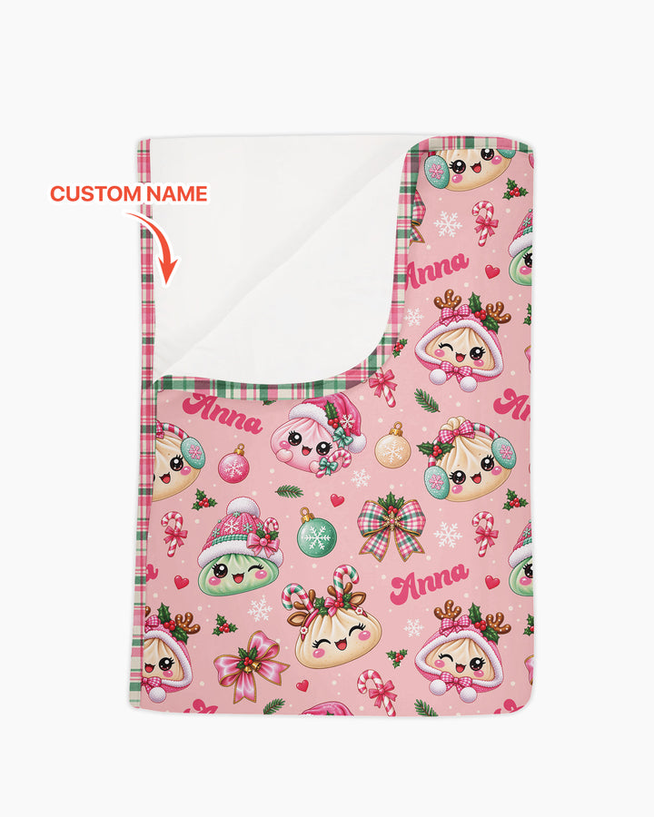 Custom Name Kawaii Christmas Dumpling Bamboo Blanket