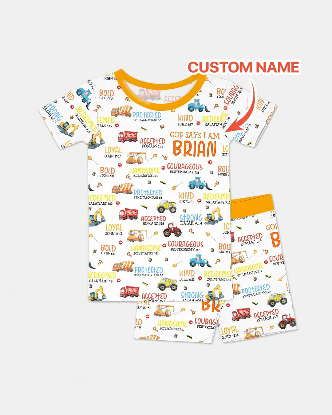 Personalized God Says I Am Little Builder Bamboo Two Piece Short Sleeve Shorts Pajama Set