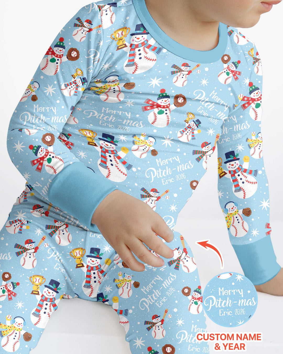 Custom Baseball Christmas Bamboo Two Piece Long Sleeve Pajama Set