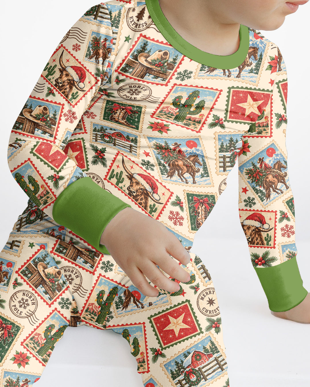Western Christmas Stamps Bamboo Two Piece Long Sleeve Pajama Set