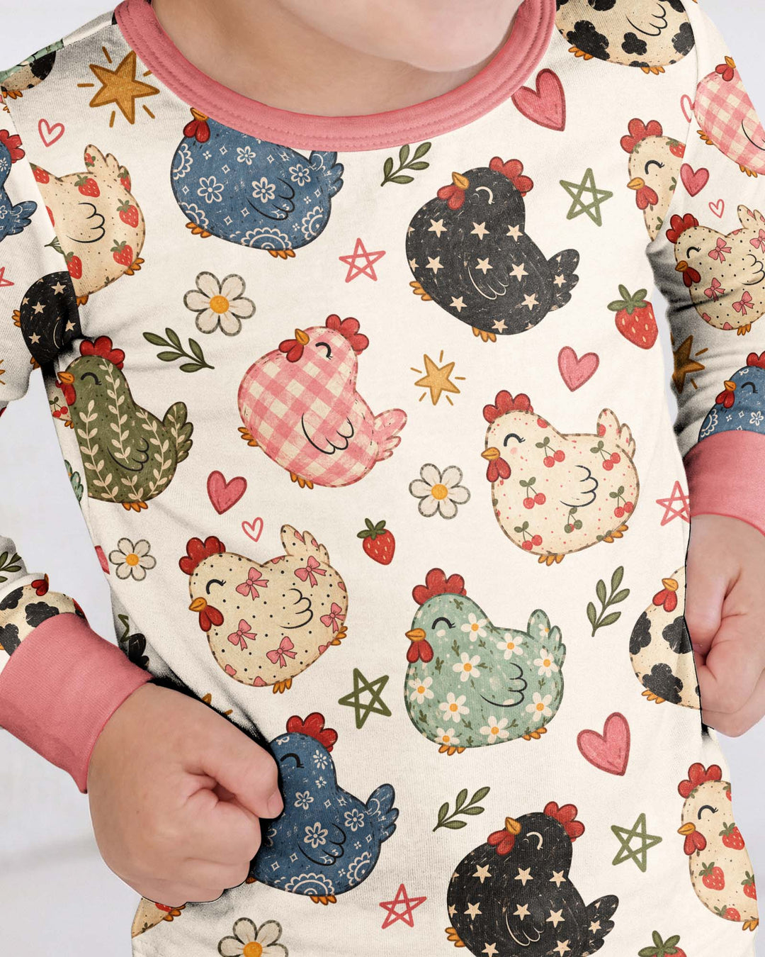 Playful Farm Chicken Bamboo Two Piece Long Sleeve Pajama Set