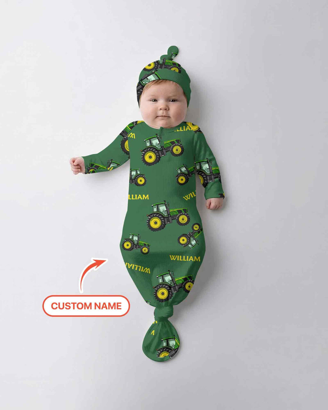 Custom Name Green Tractors Matching Daddy & Me Bamboo Knot Gown