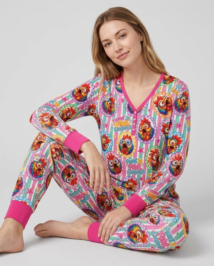 Fluent In Fowl Language Bamboo Women Pajama Set