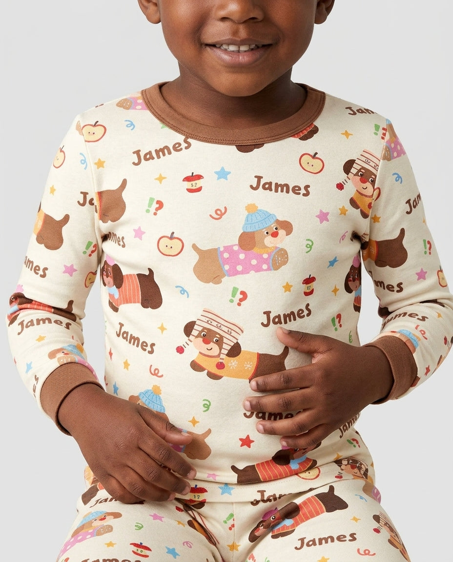 Cute Cozy Puppy Bamboo Two Piece Long Sleeve Pajama Set