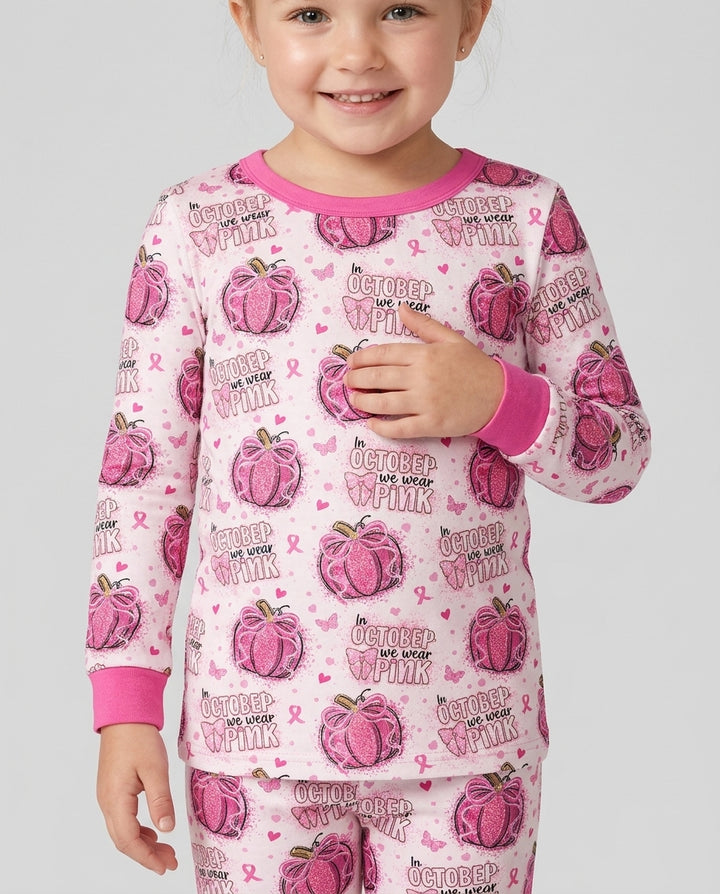 We Wear Pink Pumpkin Mommy & Me Matching Bamboo Two Piece Long Sleeve Pajama Set