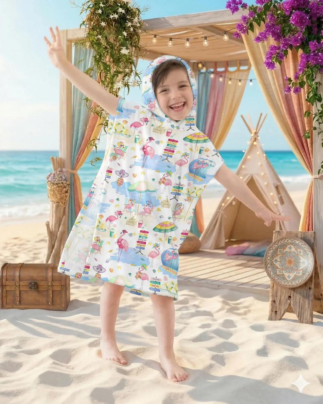 Flamingo Beach Family Matching Bamboo Swim Poncho