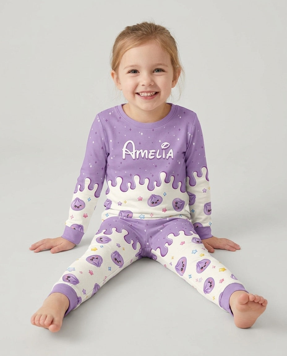 Personalized Dripping Kawaii Dumpling Bamboo Two Piece Long Sleeve Pajama Set