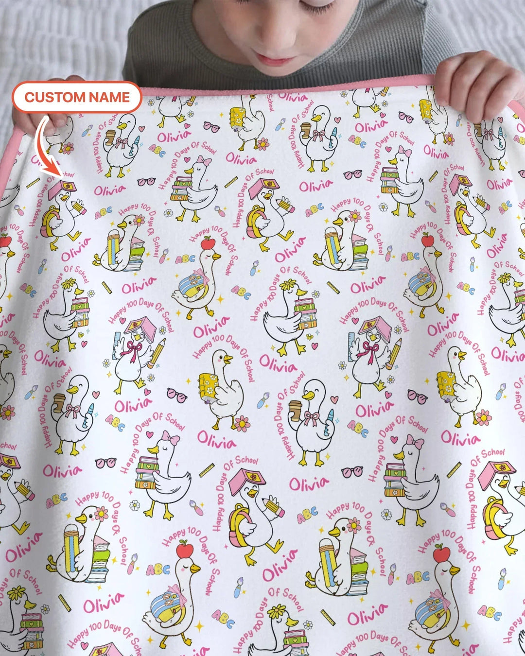Custom Name Goose Happy 100 Days Of School Bamboo Blanket