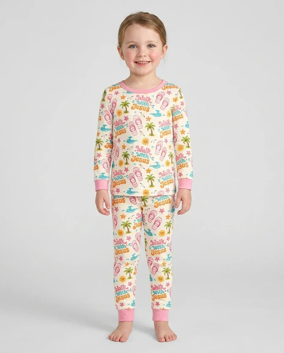Groovy Summer Walk With Jesus Bamboo Two Piece Long Sleeve Pajama Set