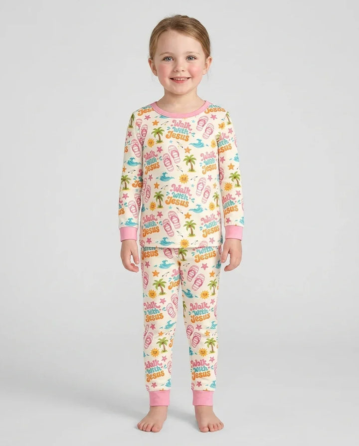 Groovy Summer Walk With Jesus Bamboo Two Piece Long Sleeve Pajama Set