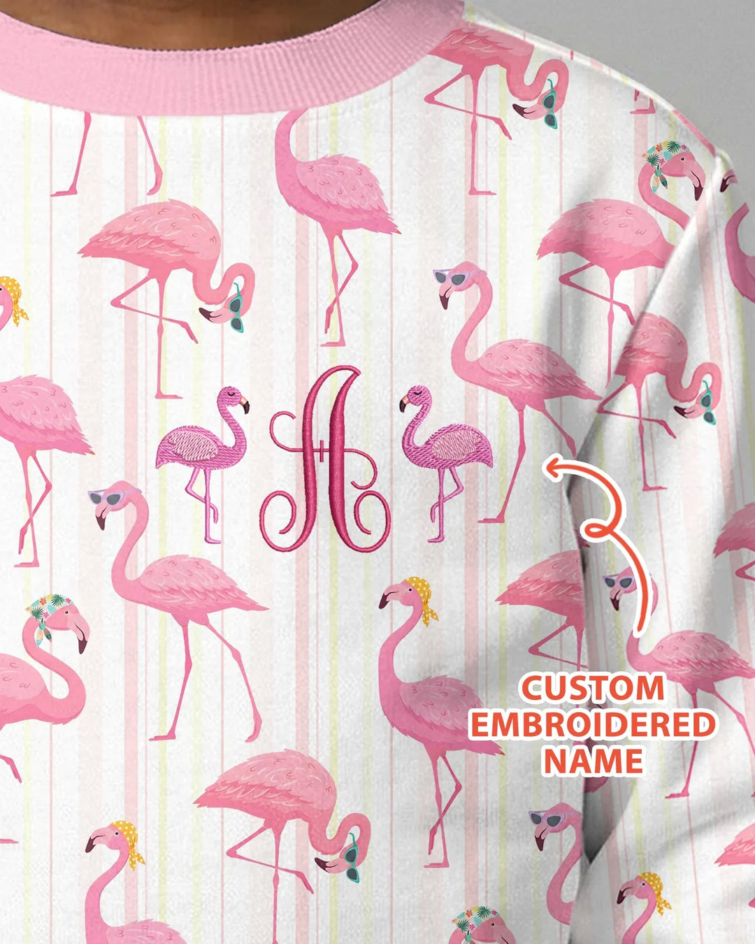 Custom Name Embroidered Flamingo Bamboo Crewneck Sweatshirt