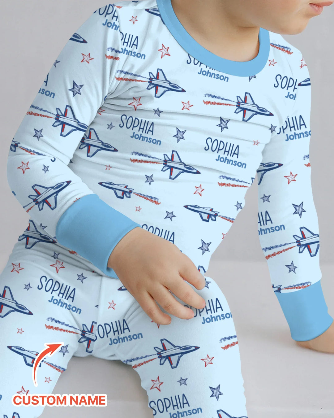 Patriotic American Flag Jet Fighter Bamboo Two Piece Long Sleeve Pajama Set