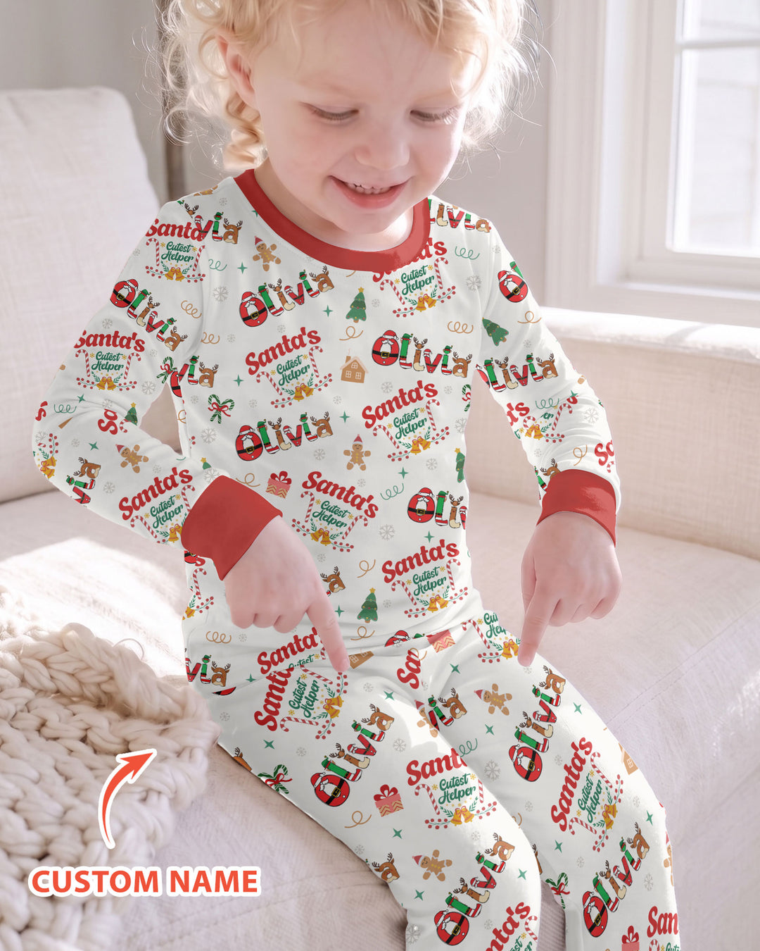 Personalized Santa's Little Helper Bamboo Two Piece Long Sleeve Pajama Set