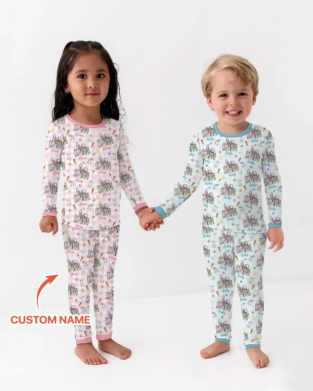 Custom Name Easter Family Matching Bamboo Two Piece Long Sleeve Pajama Set