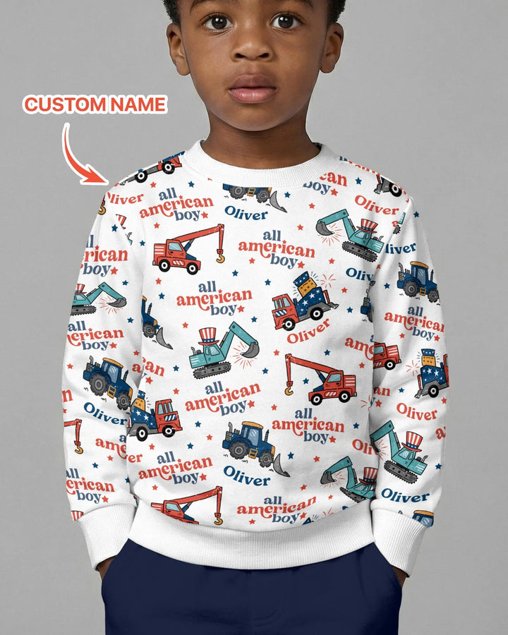 Custom Name All-American Boy Bamboo Crewneck Sweatshirt
