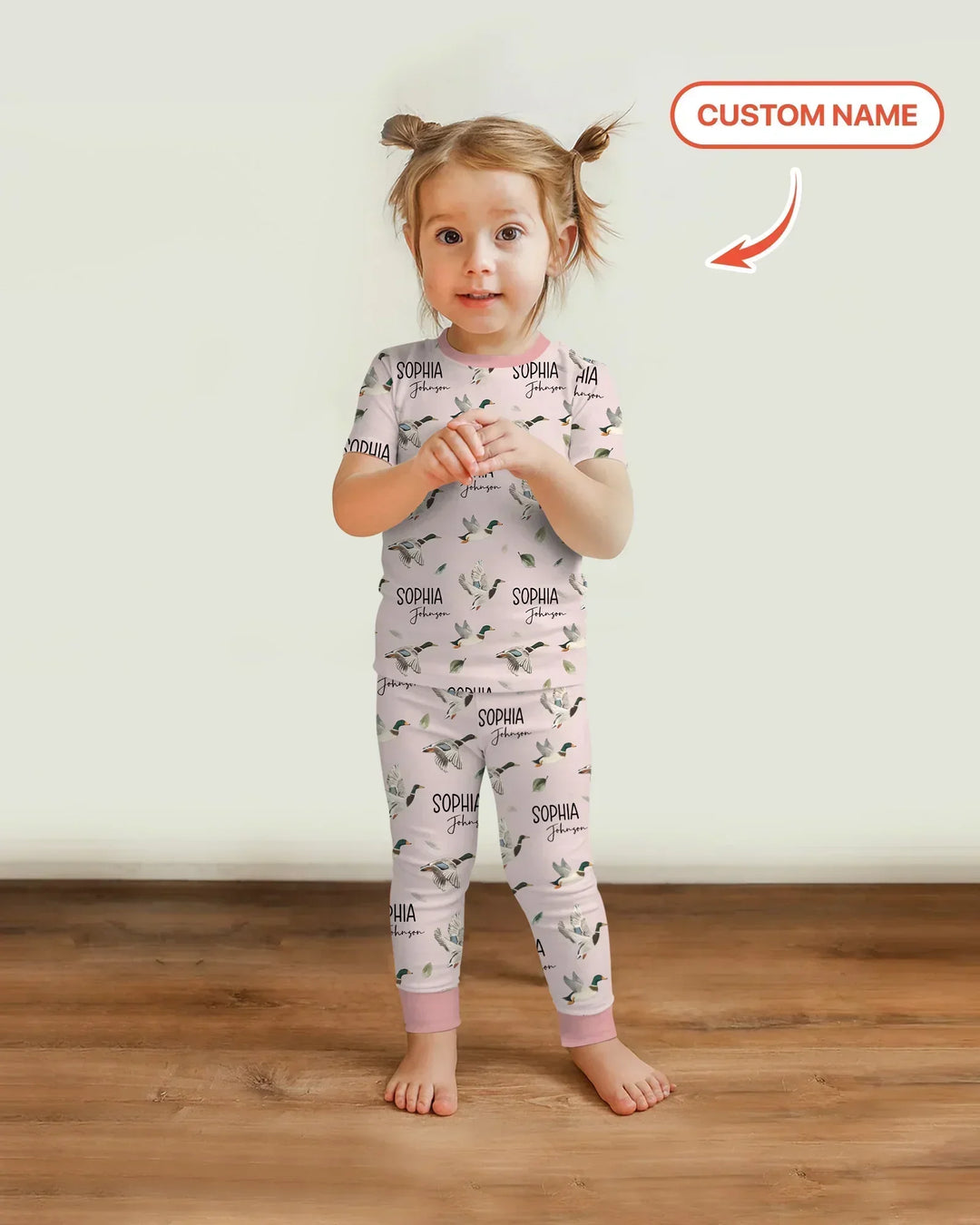 Custom Name Mallard Duck Bamboo Two Piece Short Sleeve Pajama Set