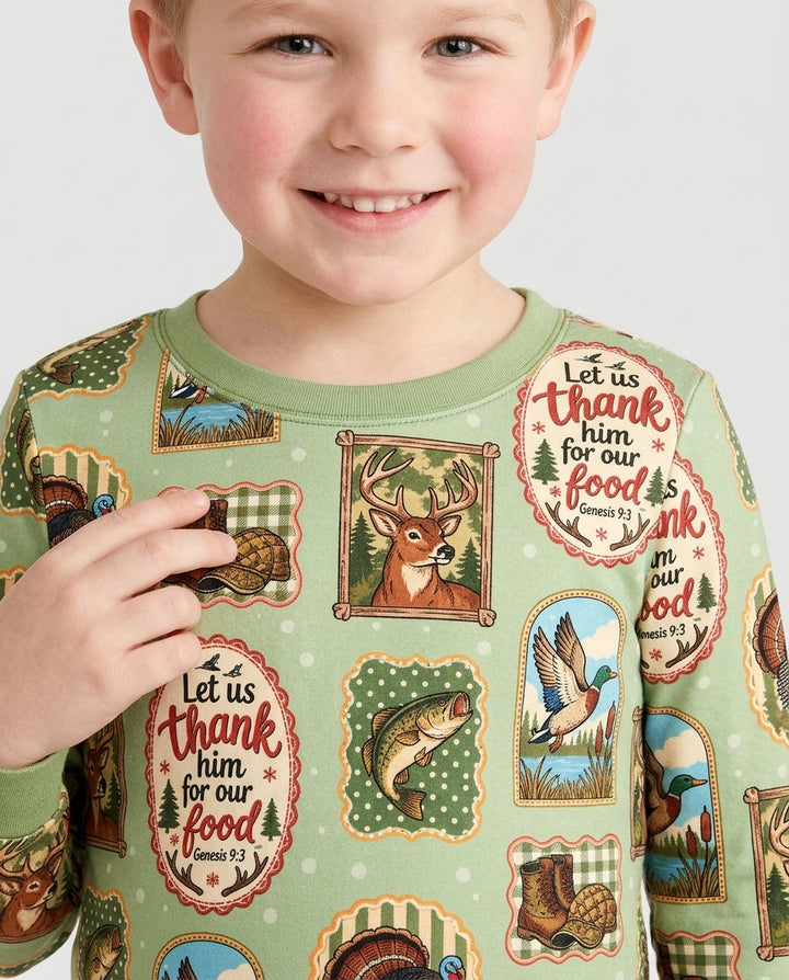 Hunting Let Us Thank Him For Our Food Bamboo Two Piece Long Sleeve Pajama Set
