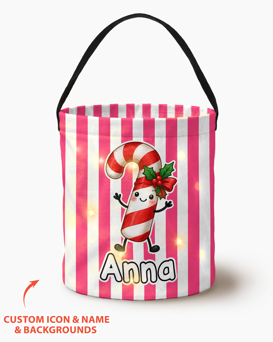 Persnalized Christmas Striped Festive Holiday Characters Led Light Bucket Bag