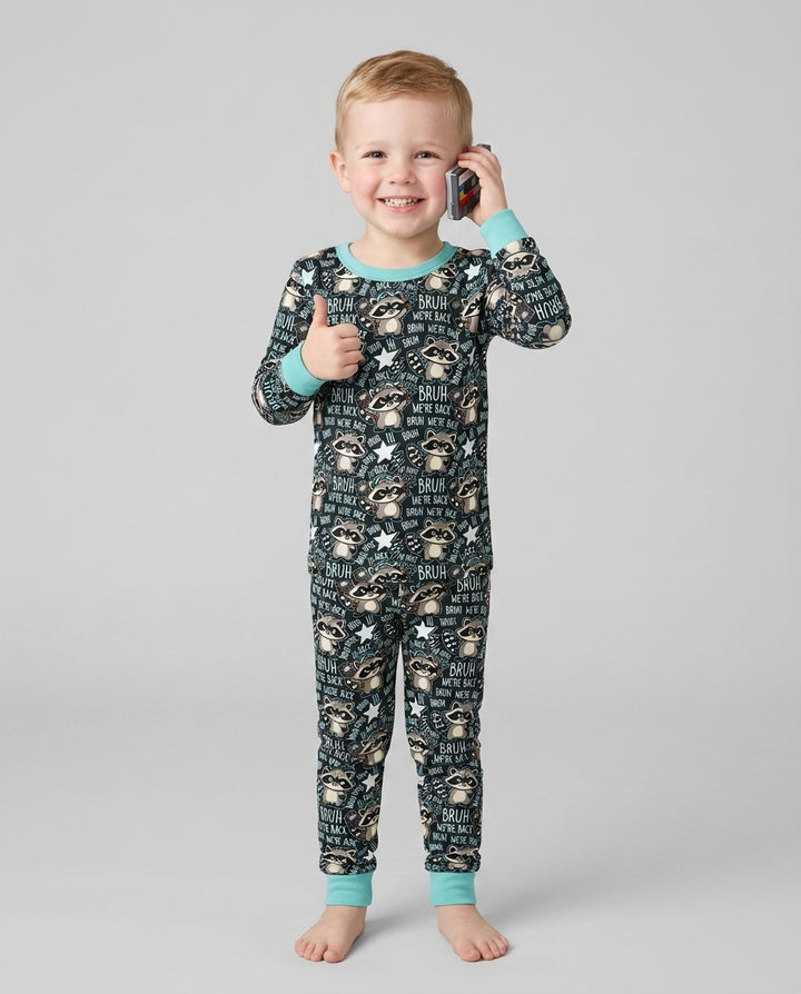 Bruh We're Back Raccoon Bamboo Two Piece Long Sleeve Pajama Set