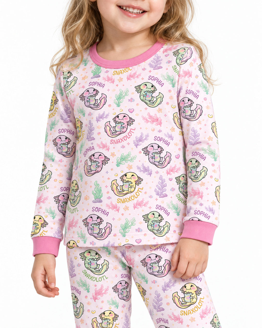 Snaxolotl Custom Name Bamboo Two Piece Long Sleeve Pajama Set