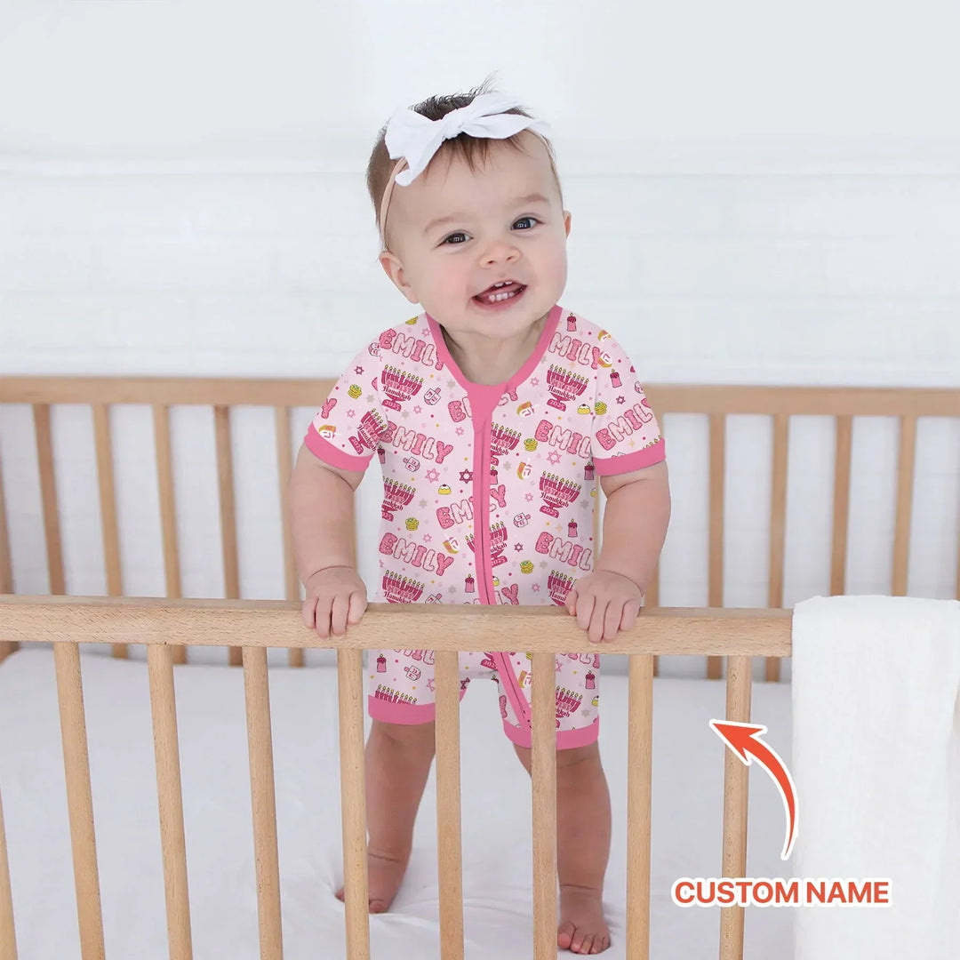 Custom name My First Hanukkah 2025 Bamboo Shorty Zippy